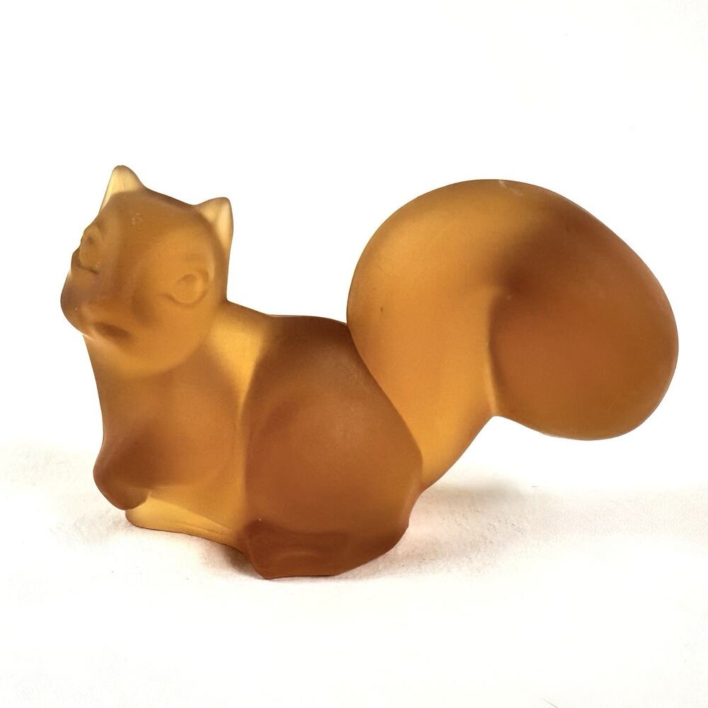 Fostoria Gold Amber Mist Frosted Glass Crouching Squirrel Vintage